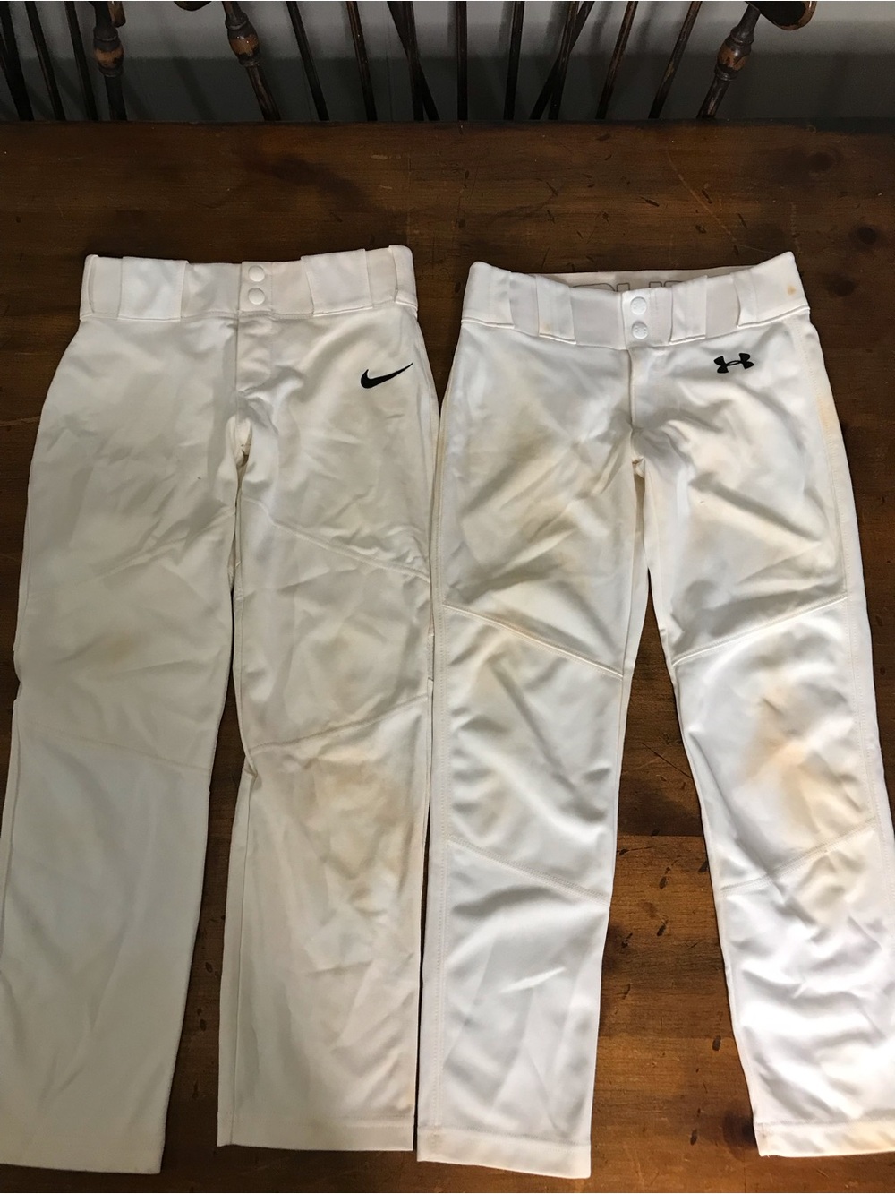 Nike & Under Armour Boys Youth Small Lot of 2 White Baseball Pants